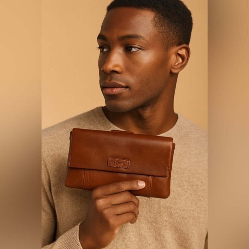 Fossil Brown Genuine Leather Trifold Wallet One Size